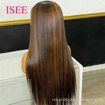Glueless Highlight Human Hair Lace Front Wigs,Brazilian Virgin Frontal Wig,Natural Piano Color Pre plucked HD Lace Front Wigs
